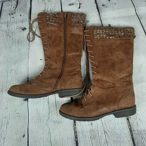 American Eagle Outfitters high boots faux fur trim brown suede size 6